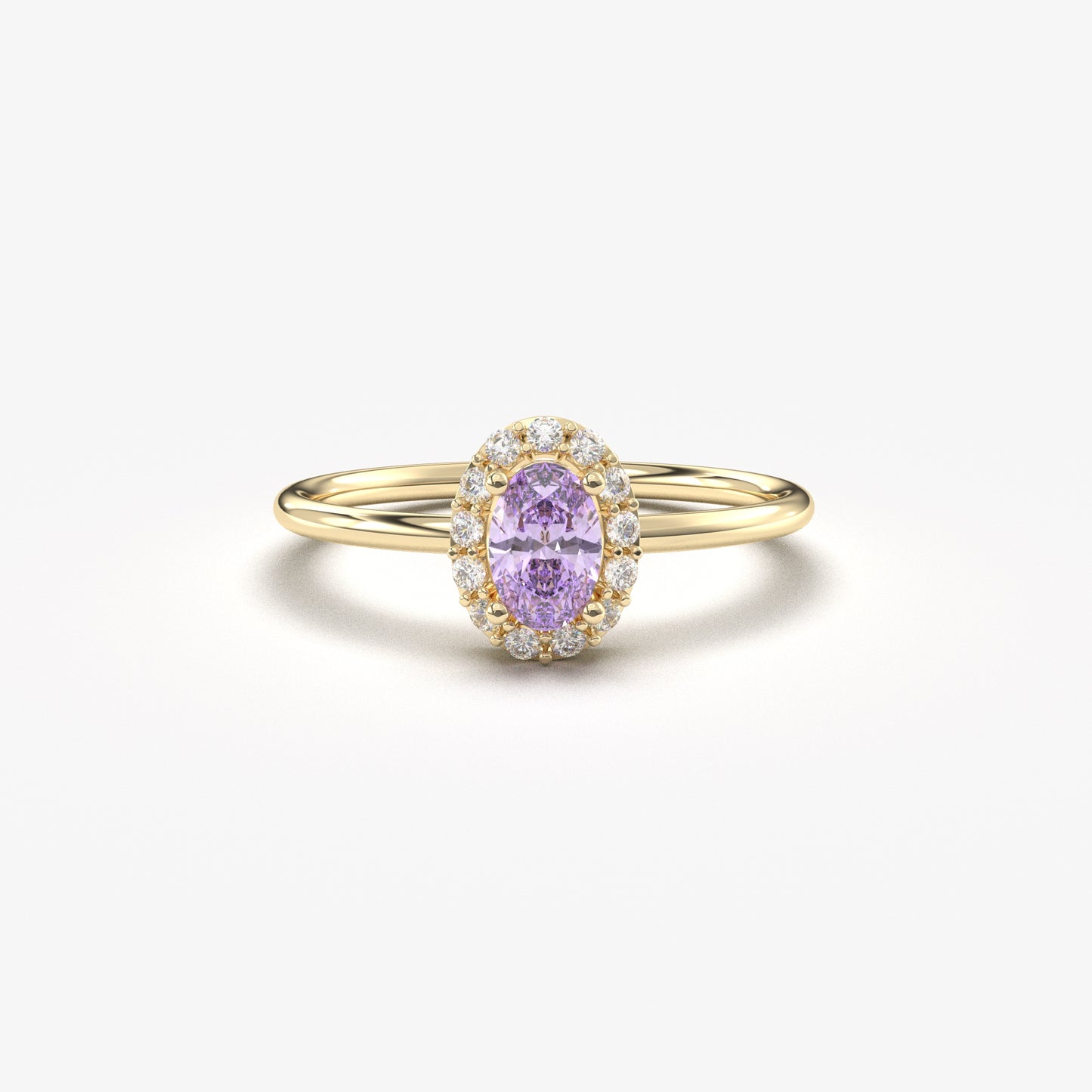 14K Gold Oval Solitaire Lavender Cz Ring - 8S26LAV