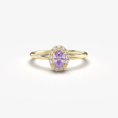14K Gold Oval Solitaire Lavender Cz Ring - 8S26LAV