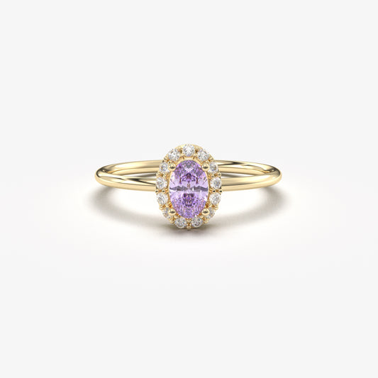 10K Gold Oval Solitaire Lavender Cz Ring - 8S26LAV