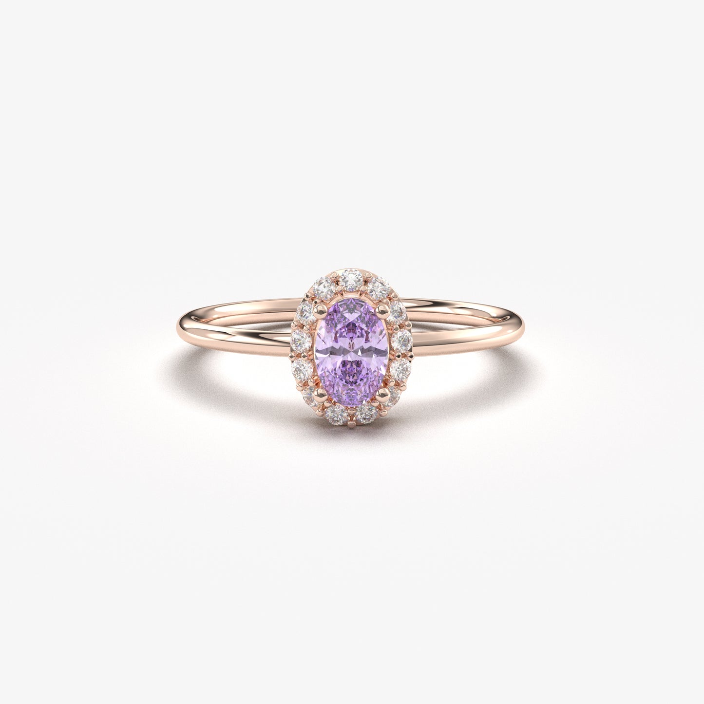 14K Gold Oval Solitaire Lavender Cz Ring - 8S26LAV