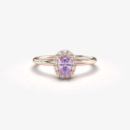 14K Gold Oval Solitaire Lavender Cz Ring - 8S26LAV