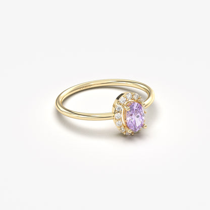 14K Gold Oval Solitaire Lavender Cz Ring - 8S26LAV