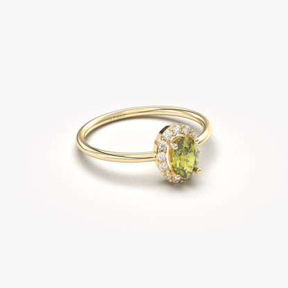 10K Gold Halo Oval Peridot and Diamond Ring - 8S26PER