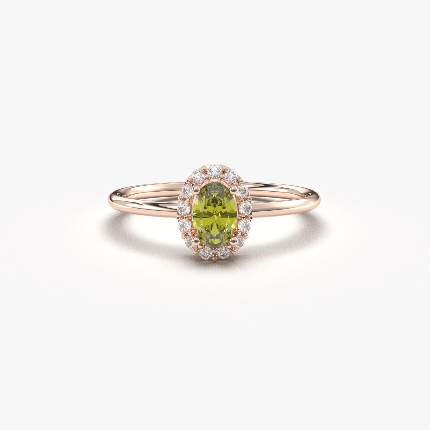 10K Gold Halo Oval Peridot and Cz Ring - 8S26PER