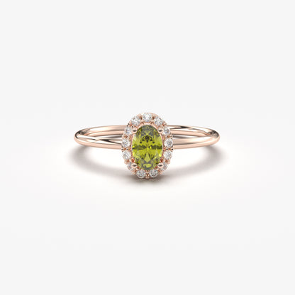 10K Gold Halo Oval Peridot and Cz Ring - 8S26PER