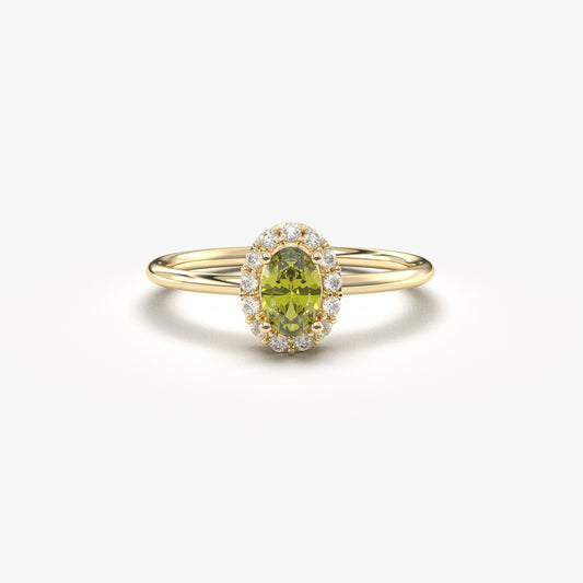 10K Gold Halo Oval Peridot and Diamond Ring - 8S26PER