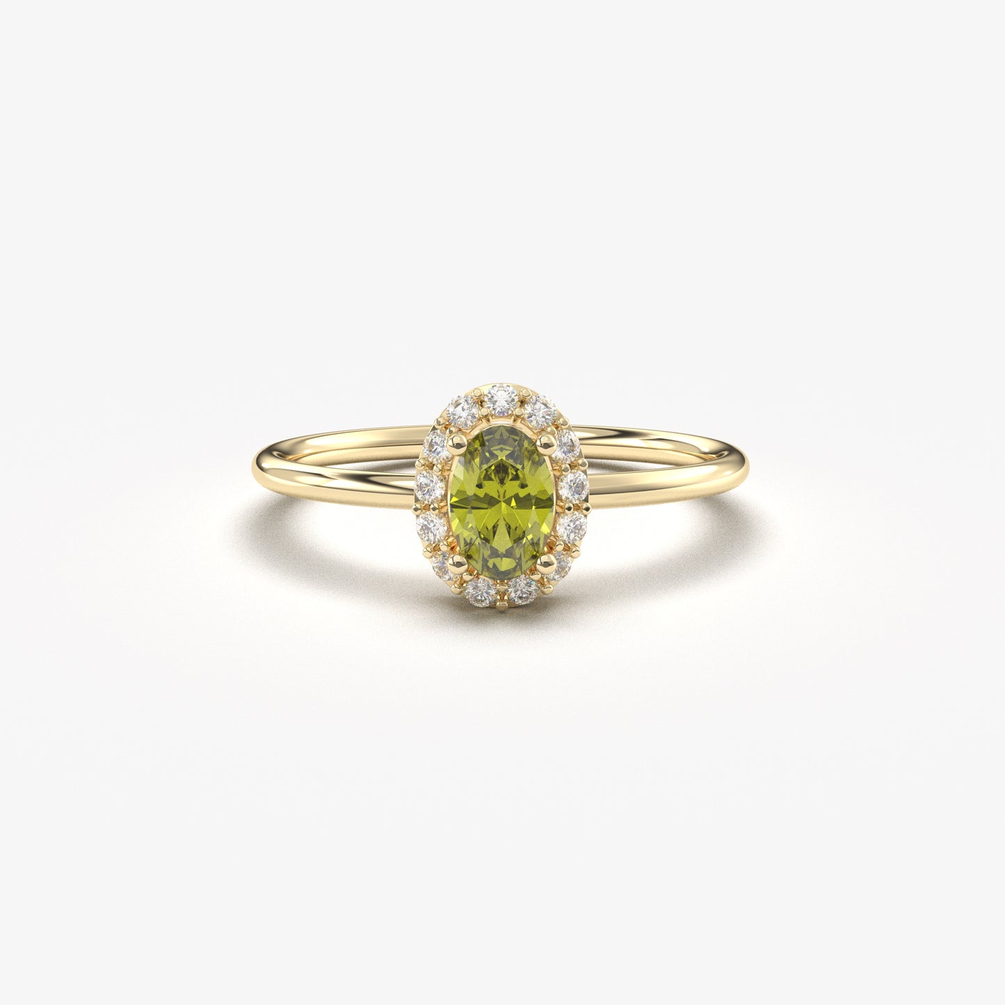 10K Gold Halo Oval Peridot and Cz Ring - 8S26PER