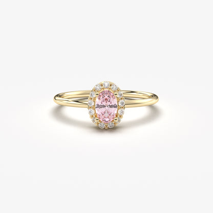 10K Gold Halo Oval Pink and Cz Ring - 8S26PNK