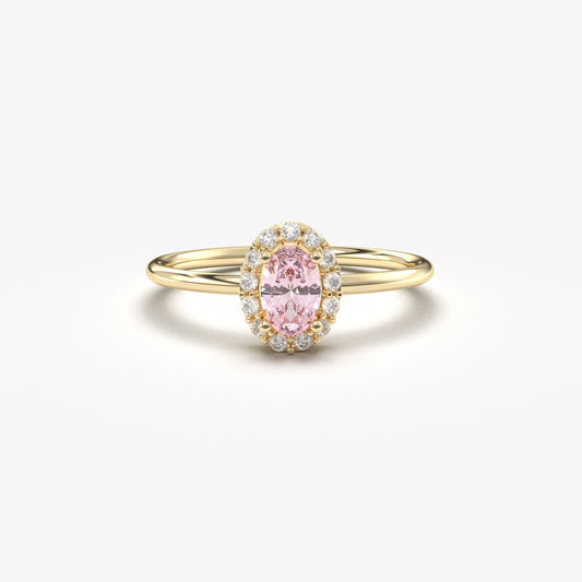 10K Gold Halo Oval Pink and Cz Ring - 8S26PNK