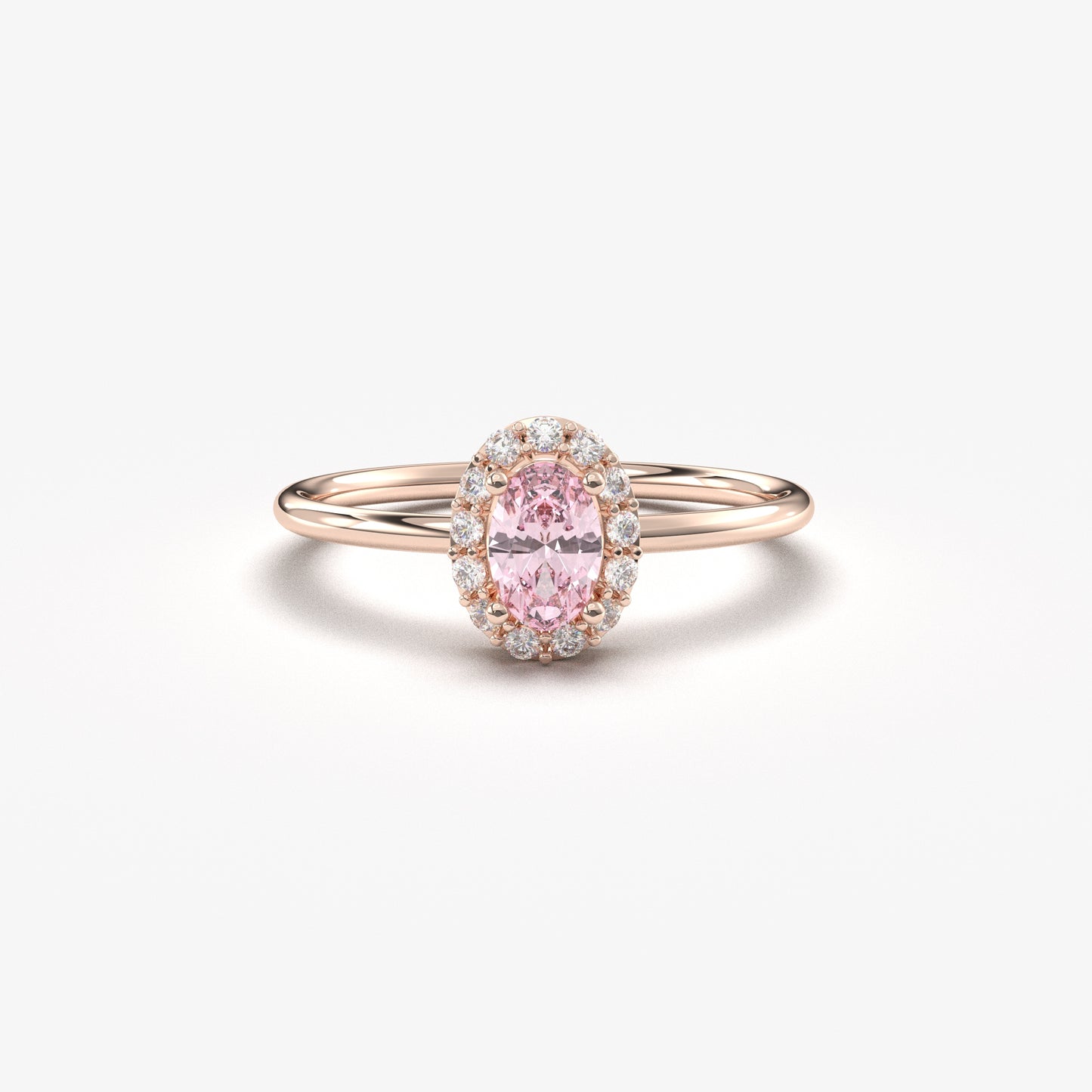 10K Gold Halo Oval Pink and Cz Ring - 8S26PNK