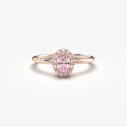 10K Gold Halo Oval Pink and Cz Ring - 8S26PNK
