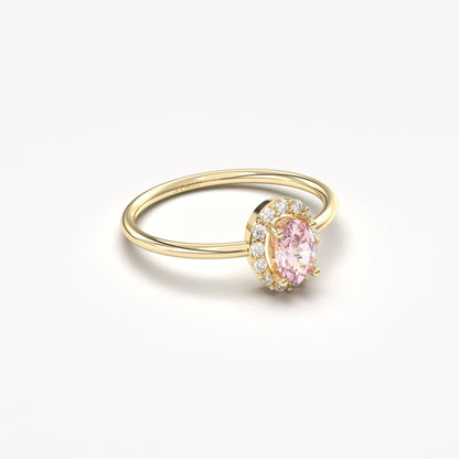 14K Gold Halo Oval Pink and Diamond Ring - 8S26PNK