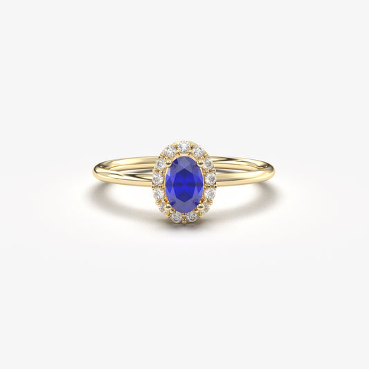 14K Gold Sapphire Oval Solitaire Diamond Ring - 8S26SAP