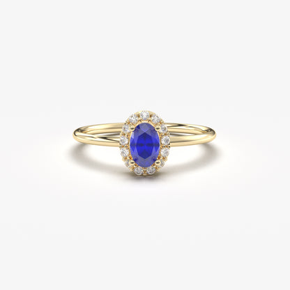 10K Gold Sapphire Oval Solitaire Cz Ring - 8S26SAP