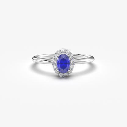10K Gold Sapphire Oval Solitaire Cz Ring - 8S26SAP