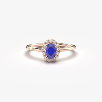 10K Gold Sapphire Oval Solitaire Cz Ring - 8S26SAP