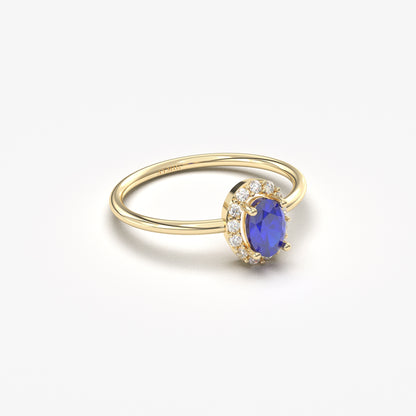 10K Gold Sapphire Oval Solitaire Cz Ring - 8S26SAP