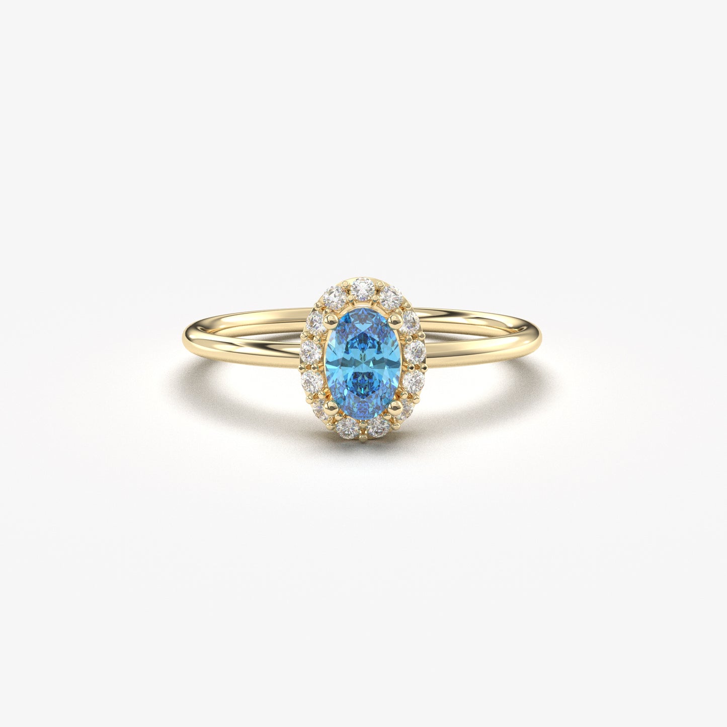 10K Gold Oval Solitaire Sky Blue and Cz Ring - 8S26SKY