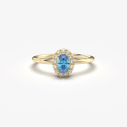 10K Gold Oval Solitaire Sky Blue and Cz Ring - 8S26SKY