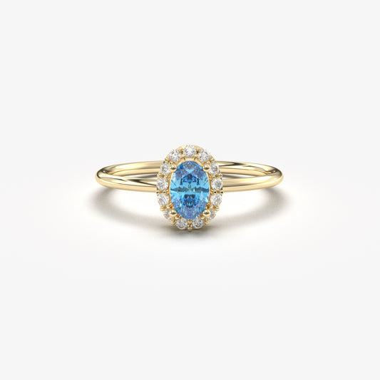 10K Gold Oval Solitaire Sky Blue and Cz Ring - 8S26SKY