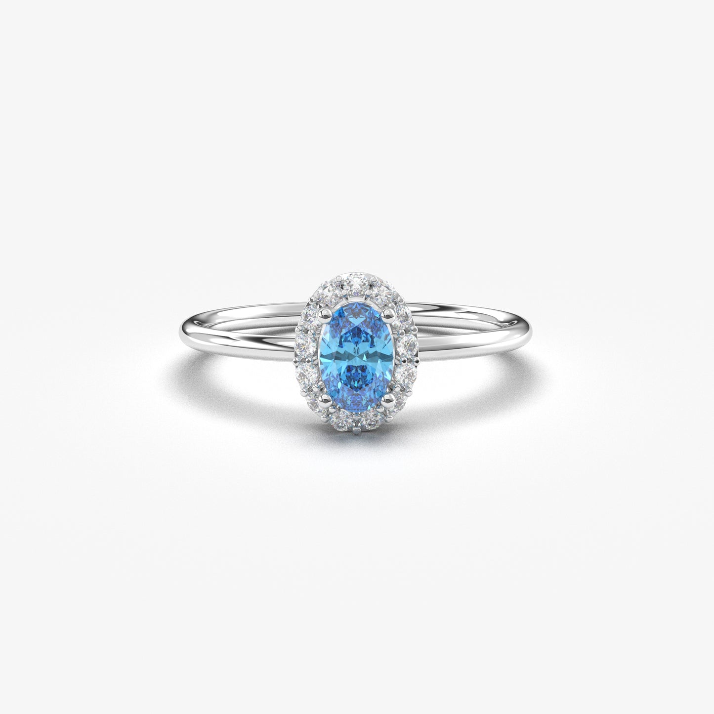 10K Gold Oval Solitaire Sky Blue and Cz Ring - 8S26SKY