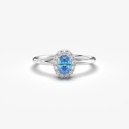 10K Gold Oval Solitaire Sky Blue and Cz Ring - 8S26SKY