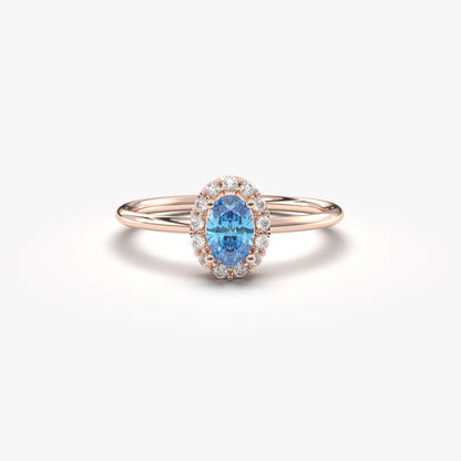 10K Gold Oval Solitaire Sky Blue and Cz Ring - 8S26SKY