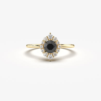 14K Gold Halo Black Onyx Diamond Ring  - 8S62BLK