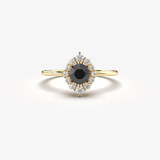 10K Gold Halo Black Onyx Diamond Ring  - 8S62BLK