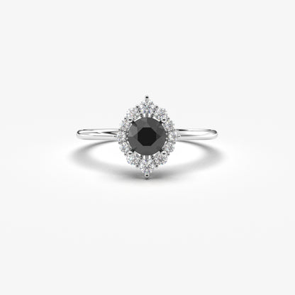 14K Gold Halo Black Onyx Diamond Ring  - 8S62BLK