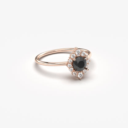 14K Gold Halo Black Onyx Diamond Ring  - 8S62BLK
