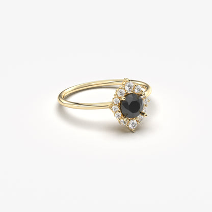 14K Gold Halo Black Onyx Diamond Ring  - 8S62BLK