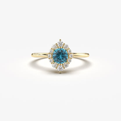 10K Gold Solitaire Blue Topaz Cz Ring - 8S62BTOP