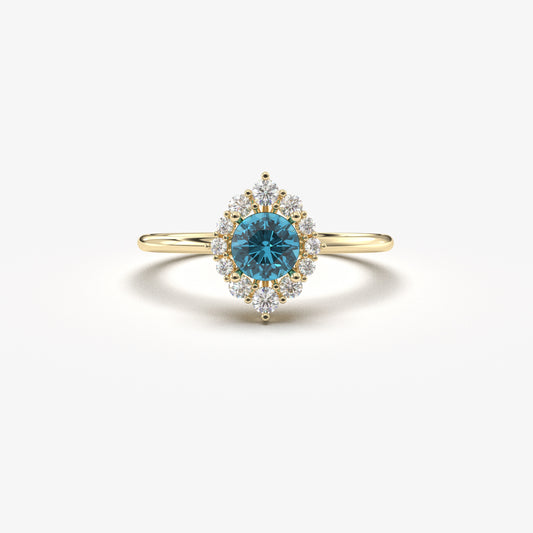 10K Gold Solitaire Blue Topaz Cz Ring - 8S62BTOP