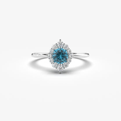 14K Gold Solitaire Blue Topaz Diamond Ring  - 8S62BTOP