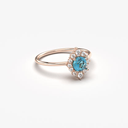 14K Gold Solitaire Blue Topaz Diamond Ring  - 8S62BTOP