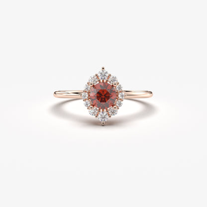 18K Gold Garnet and Cz Ring - 8S62GAR