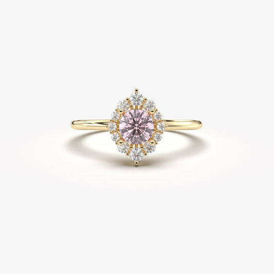 10K Gold Unique Pink Oval and Cz Ring - 8S62PNK