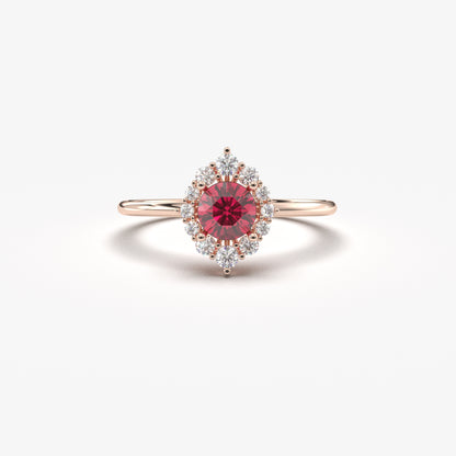 10K Solid Gold Halo Ruby Cz Ring - 8S62RBY