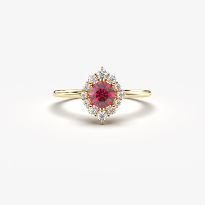 10K Solid Gold Halo Ruby Cz Ring - 8S62RBY
