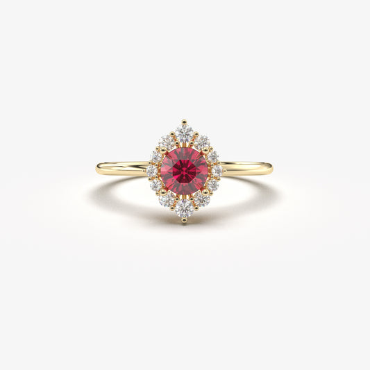 10K Solid Gold Halo Ruby Cz Ring - 8S62RBY