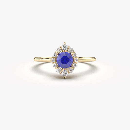 14K Gold Sapphire Halo Diamond Ring  - 8S62SAP