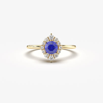 10K Gold Sapphire Halo Cz Ring  - 8S62SAP