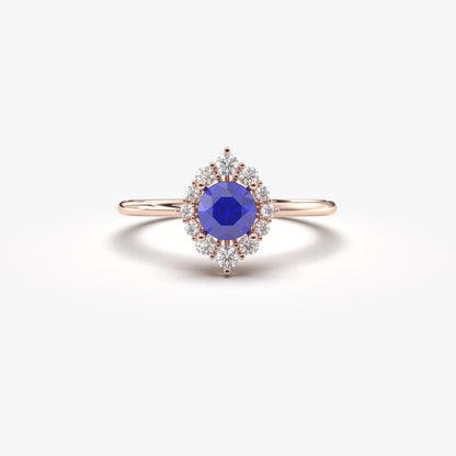 10K Gold Sapphire Halo Cz Ring  - 8S62SAP