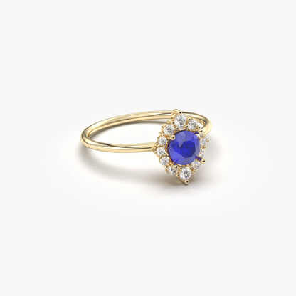 10K Gold Sapphire Halo Cz Ring  - 8S62SAP