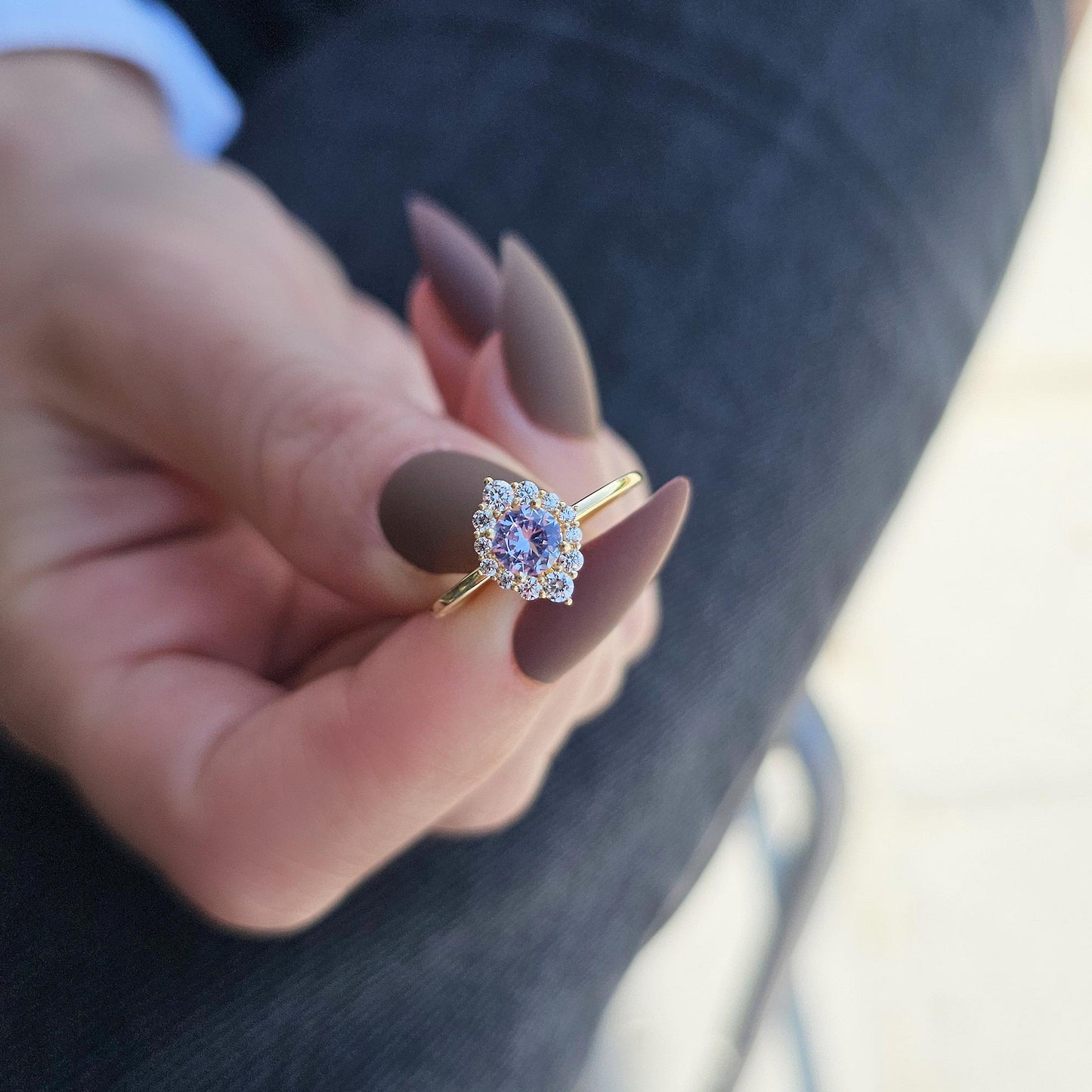 18K Gold Lavender and Cz Ring - 8S62LAV