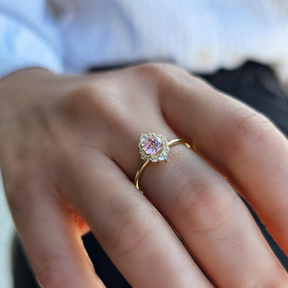 14K Gold Unique Pink Oval and Diamond Ring - 8S62PNK