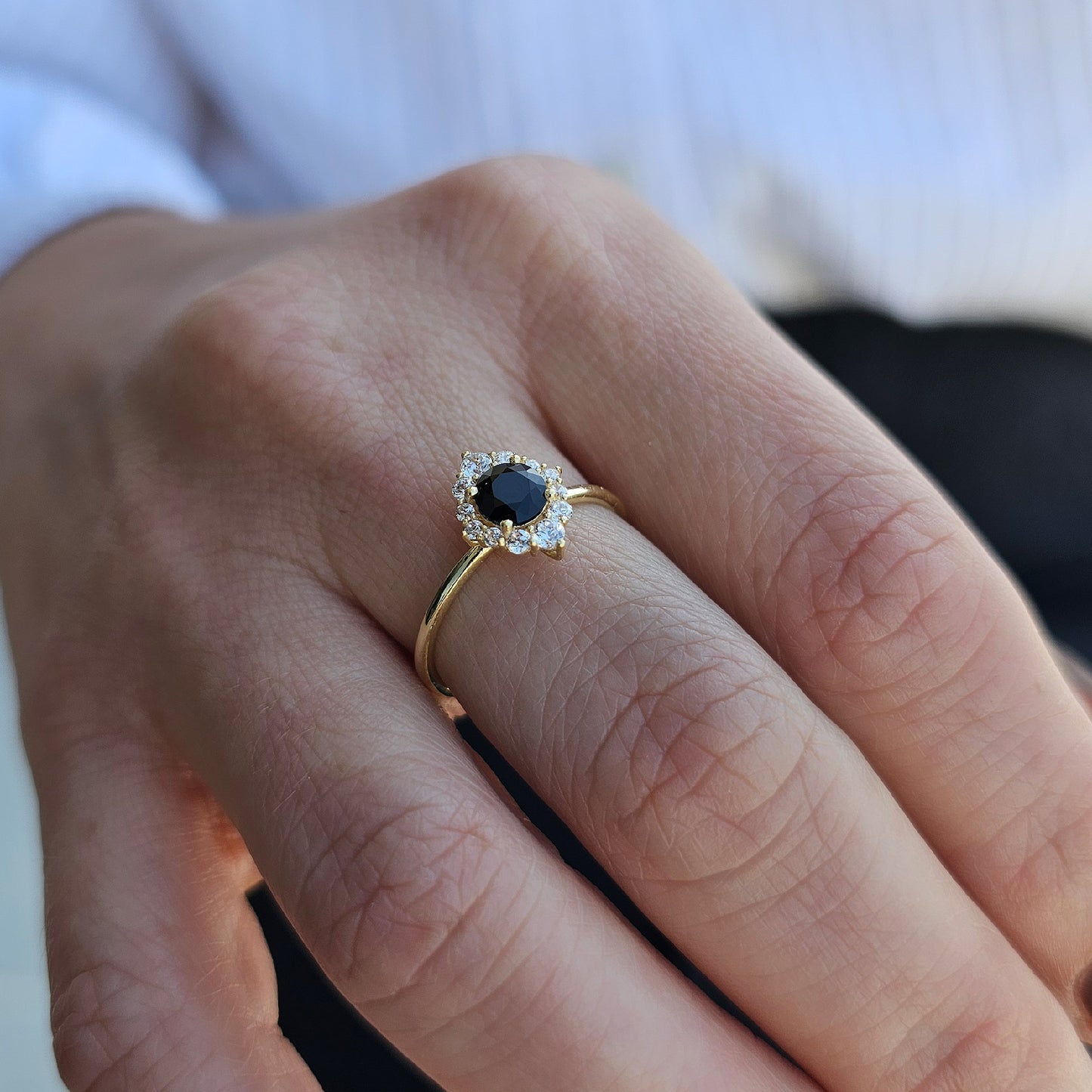 14K Gold Halo Black Onyx Diamond Ring  - 8S62BLK