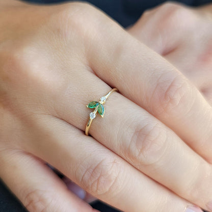 10K Gold Minimalist Marquise Emerald and Cz Ring - 8S8EME