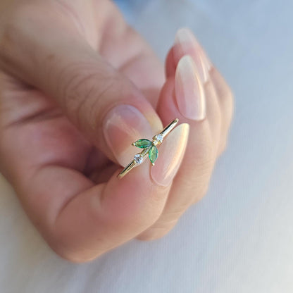 10K Gold Minimalist Marquise Emerald and Cz Ring - 8S8EME